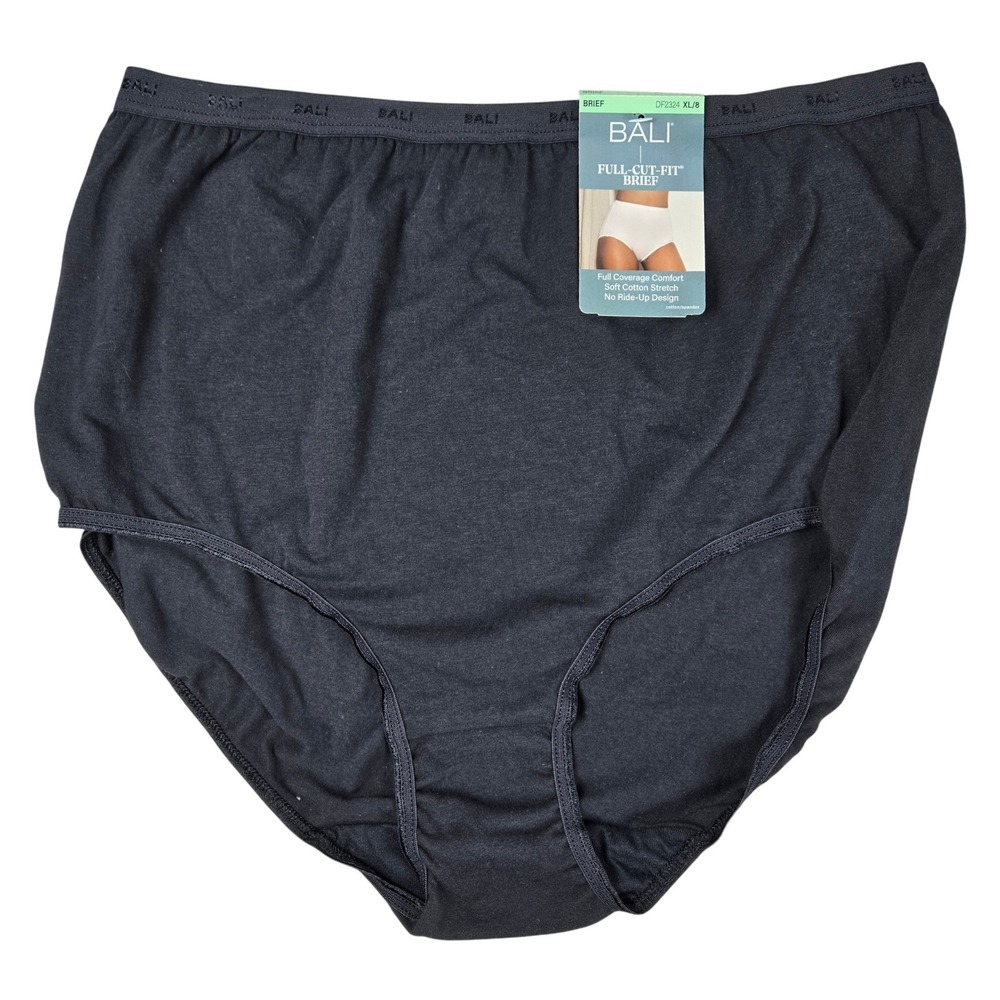 Bali DF2324 Full Cut Fit Brief Panty Black XL 8 Cotton Stretch High Waist